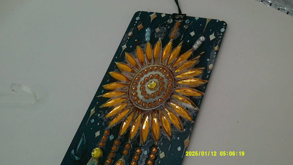 Cosmic Flower Rhinestone Bookmark | Blue & Gold + Sunset Bloom