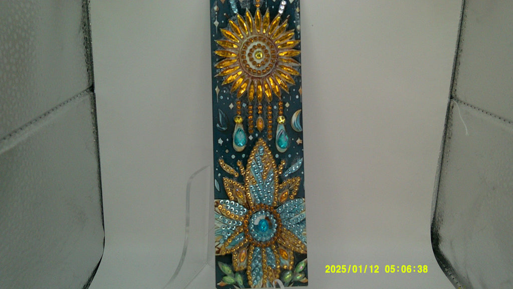 Cosmic Flower Rhinestone Bookmark | Blue & Gold + Sunset Bloom