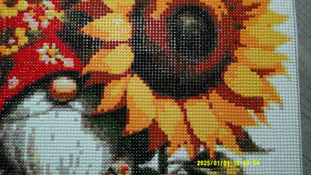Whimsical Garden Gnome with Sunflowers – Diamond Art