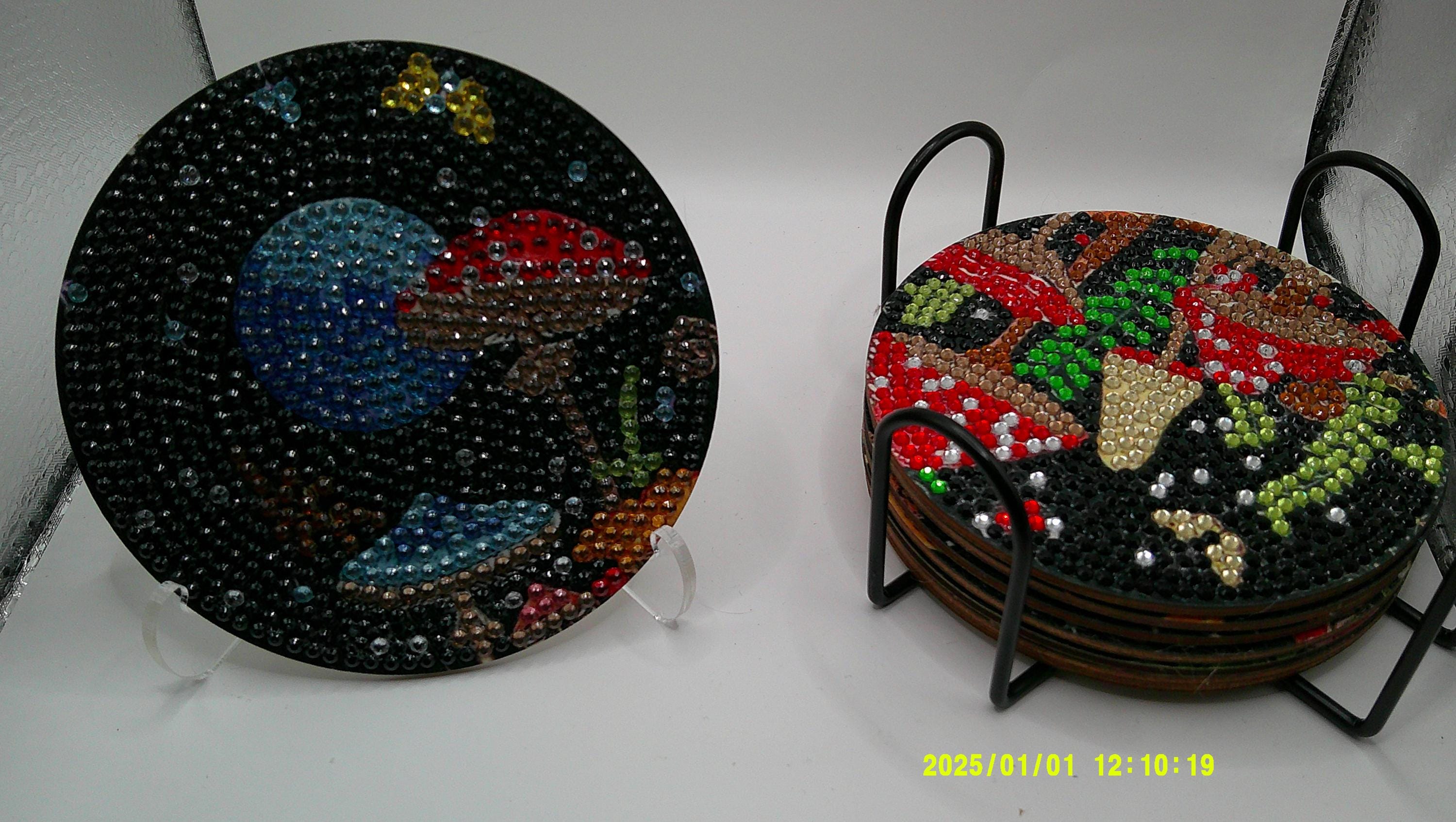 Enchanted Woodland Coaster Set – Diamond Art Mushrooms & Butterflies