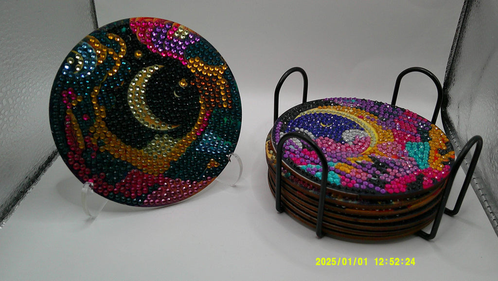 Celestial Diamond Art Coaster Set – Sun, Moon & Stars