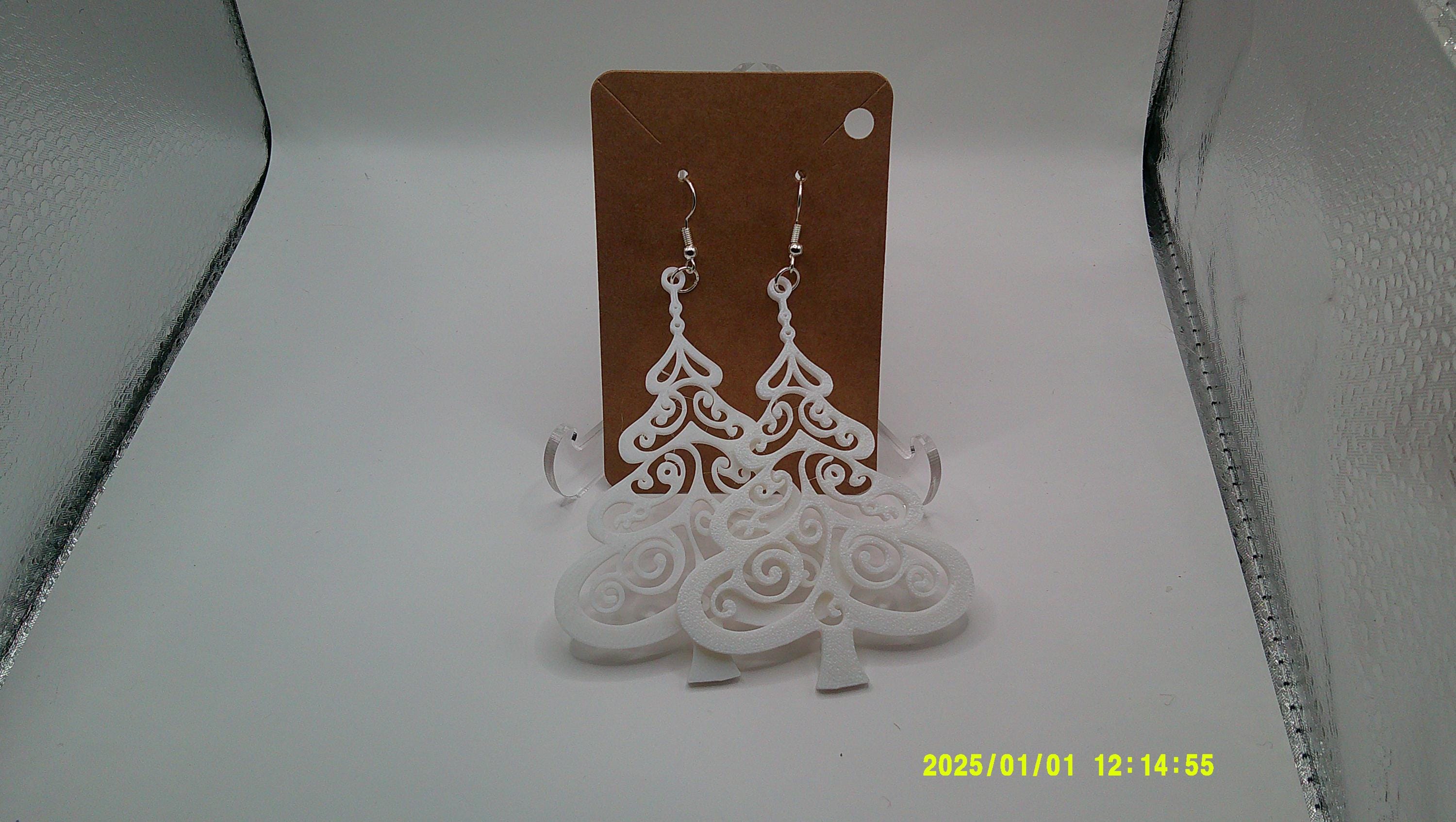 Filigree Tree Earrings – 3D Printed Holiday Elegance