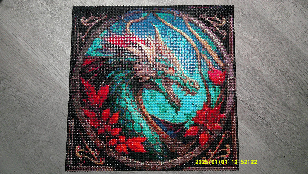 Crimson Leaves & Curled Dragon – Diamond Art Fantasy