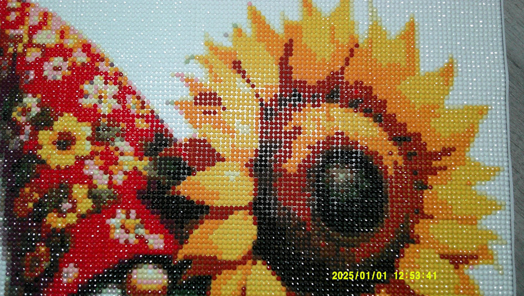 Whimsical Garden Gnome with Sunflowers – Diamond Art