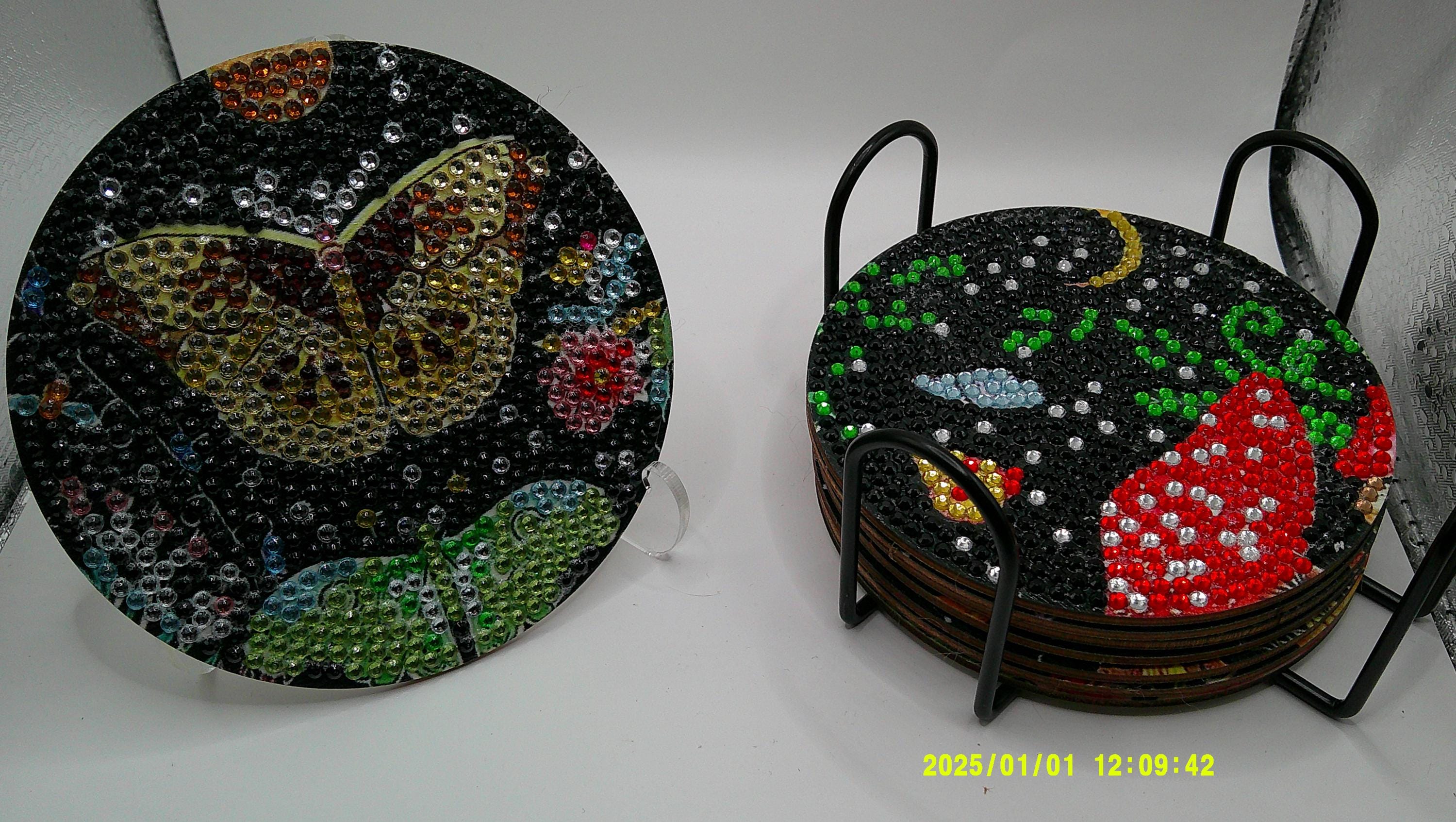Enchanted Woodland Coaster Set – Diamond Art Mushrooms & Butterflies