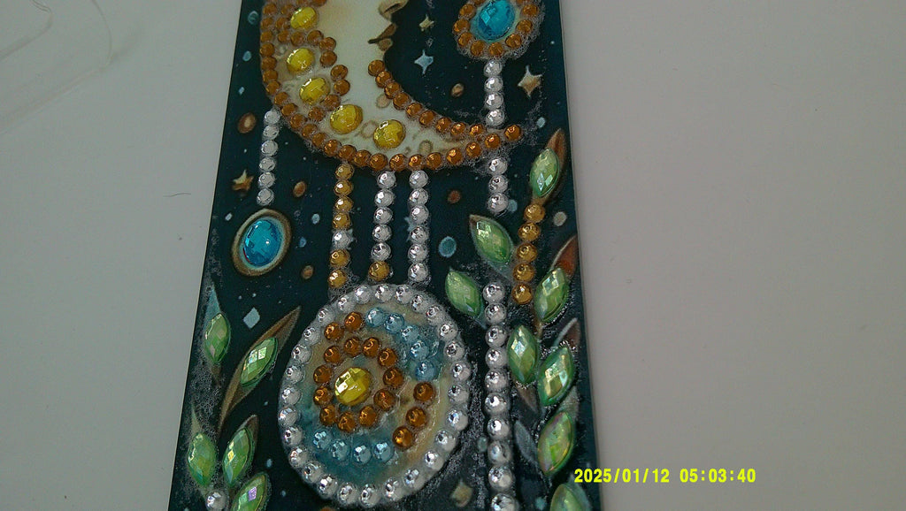 Crescent Moon & Stars Bookmark | Sparkling Diamond Art Design