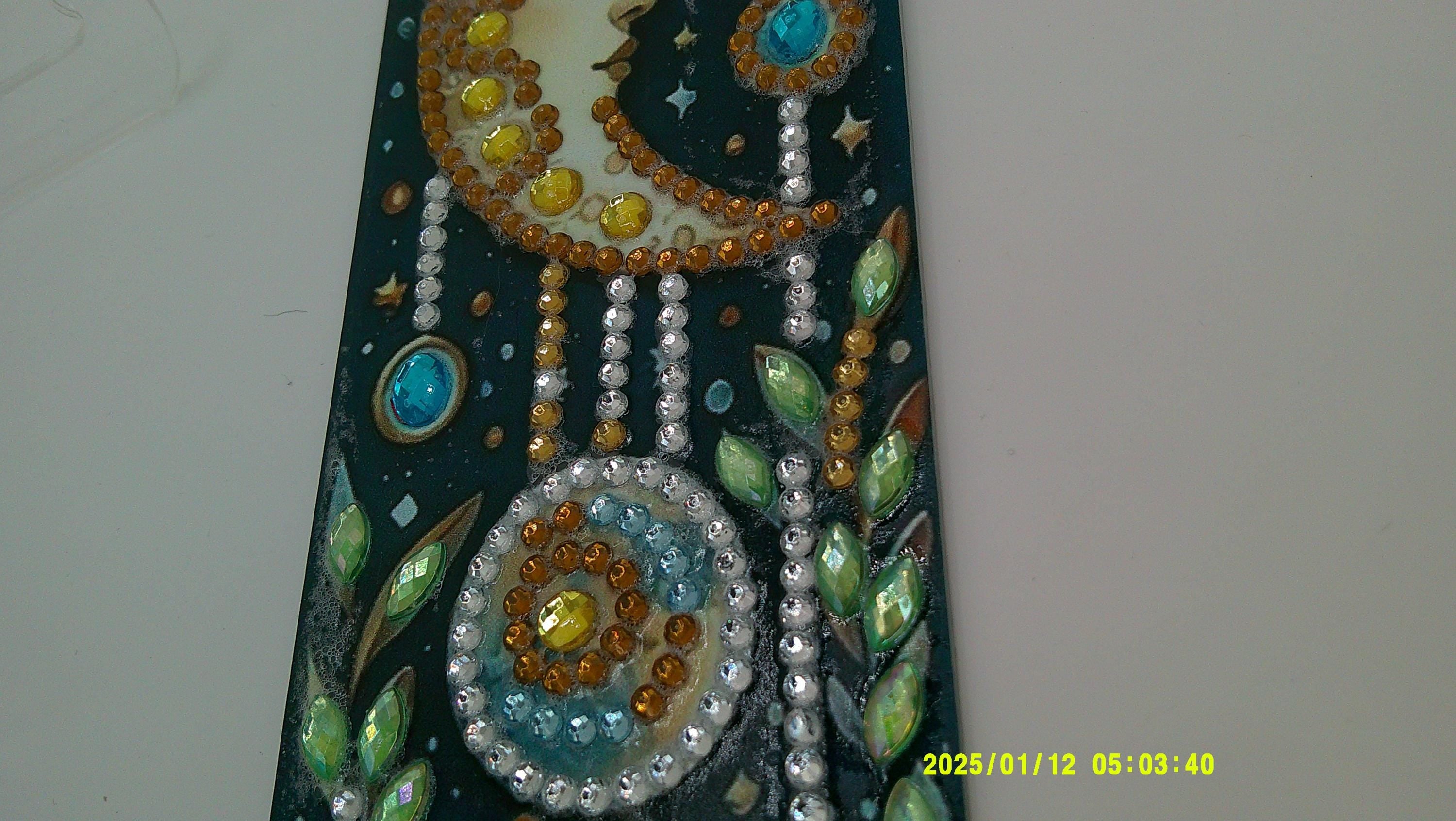 Crescent Moon & Stars Bookmark | Sparkling Diamond Art Design