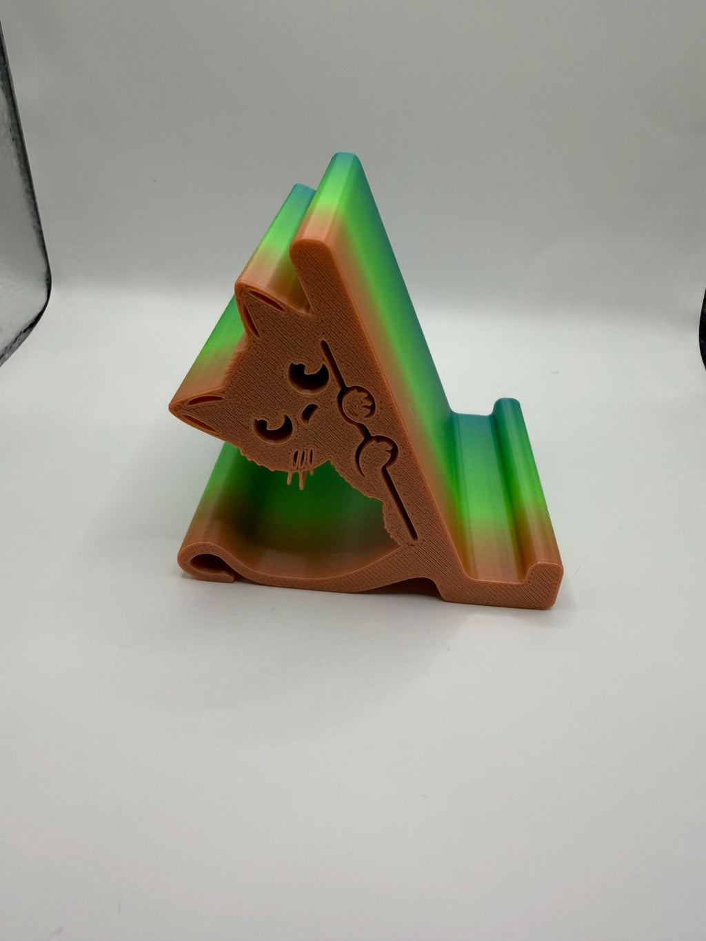 3D Printed Colorful Cat Phone Stand - Rainbow Desk Accessory