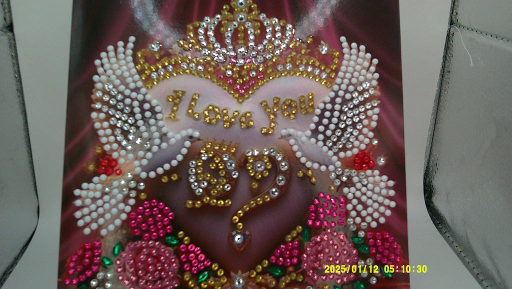 Romantic Crowned Heart Greeting | Sparkling Doves & Roses