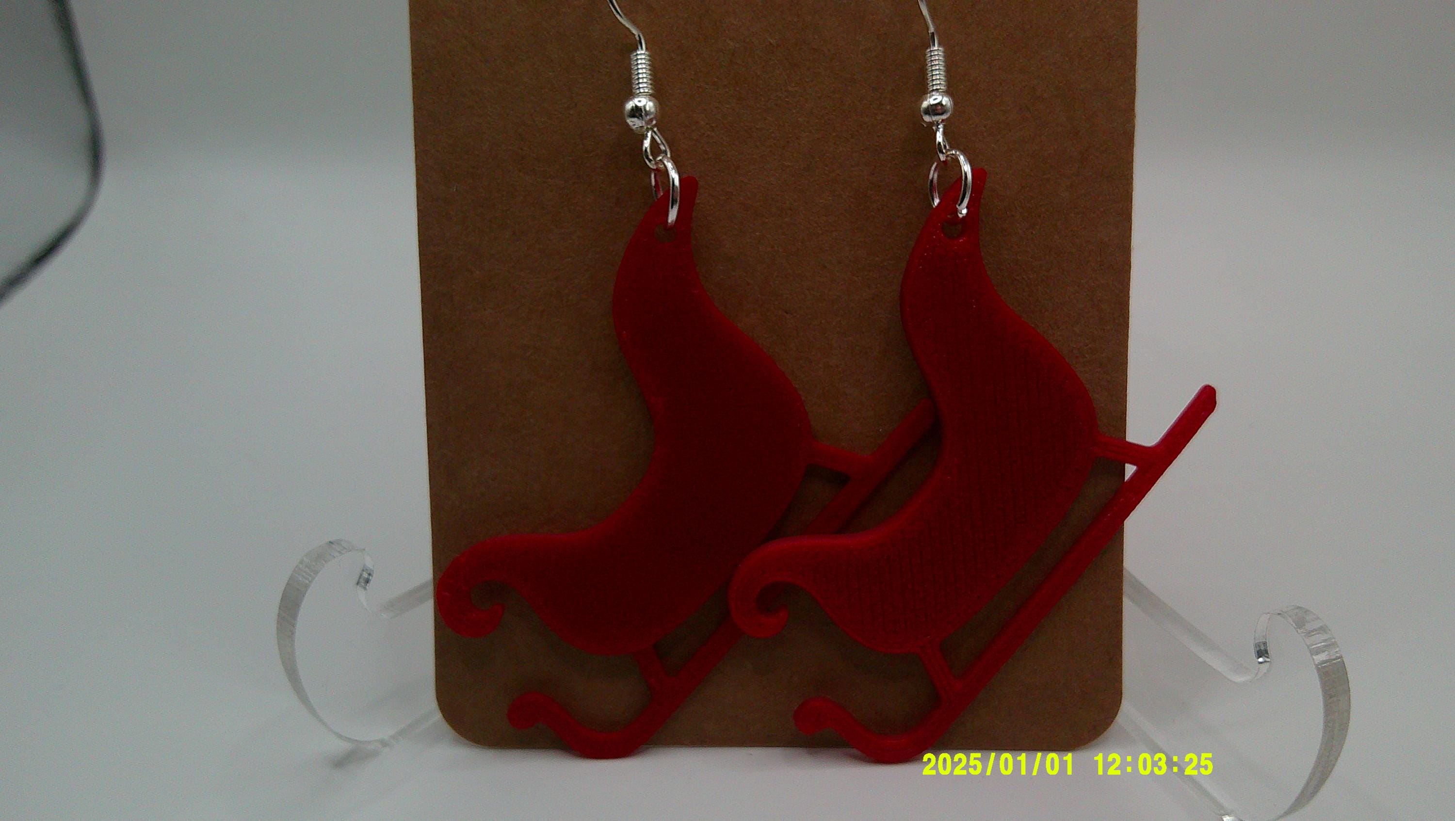 Festive Sleigh Earrings – 3D Printed Holiday Charm
