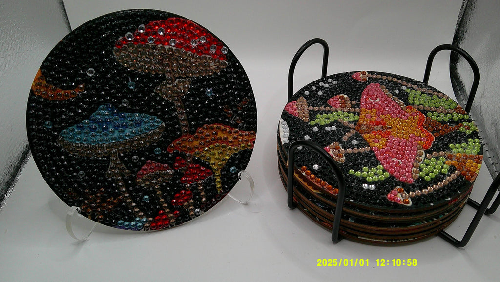 Enchanted Woodland Coaster Set – Diamond Art Mushrooms & Butterflies