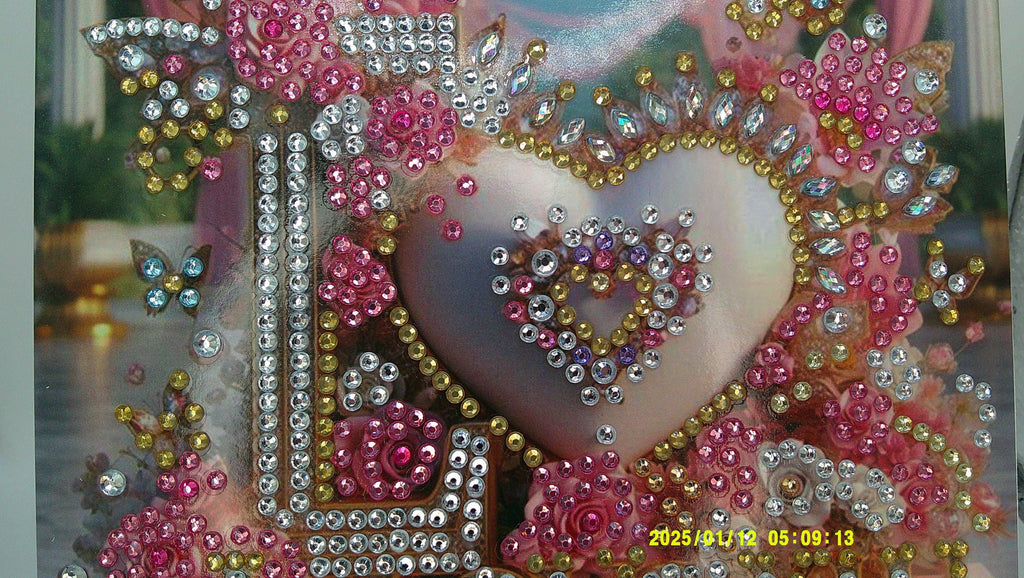 Floral Heart Diamond Art Card | Colorful Rhinestone Love Design