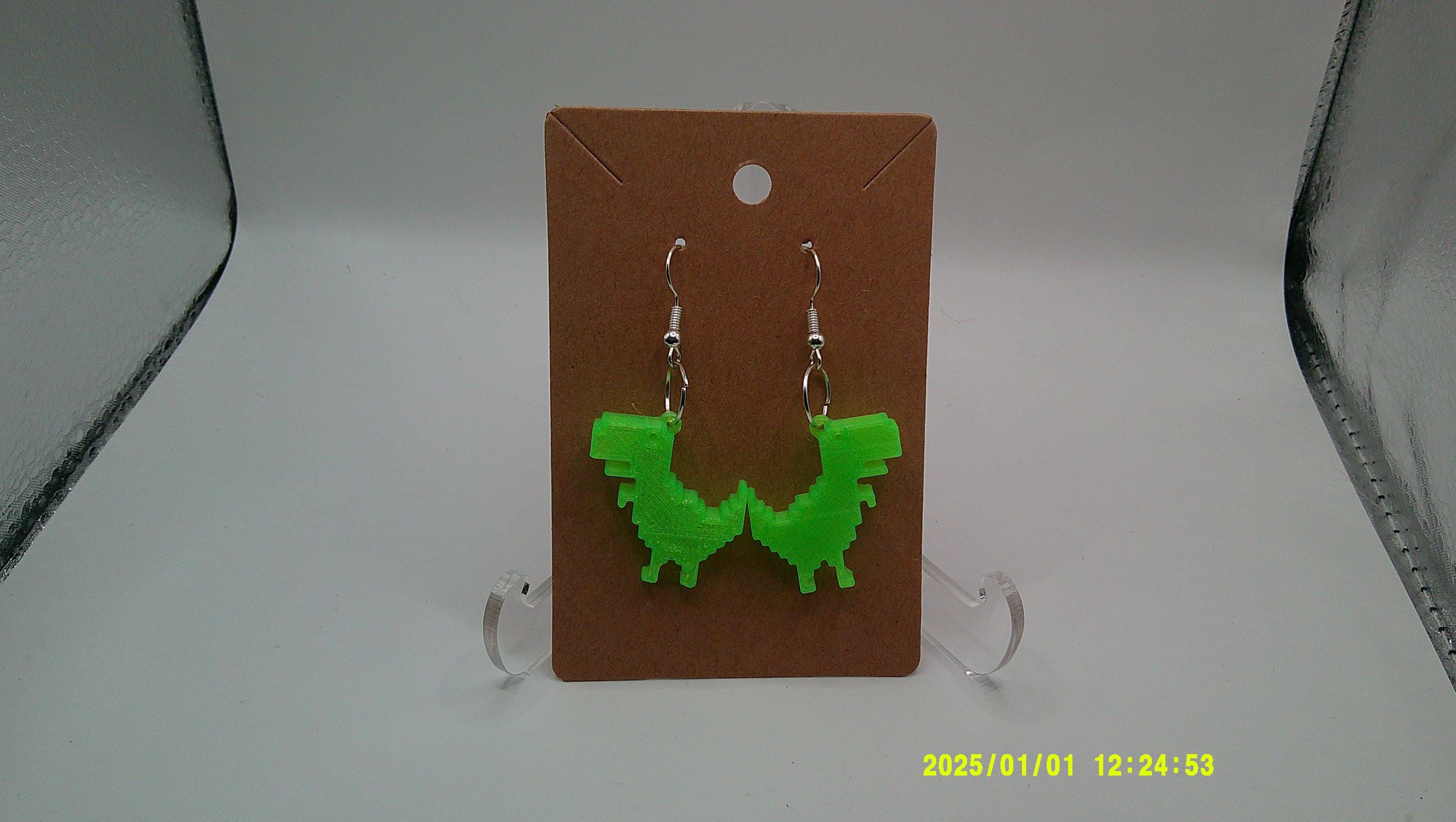 Pixel Dino Earrings – 3D Printed Retro Fun