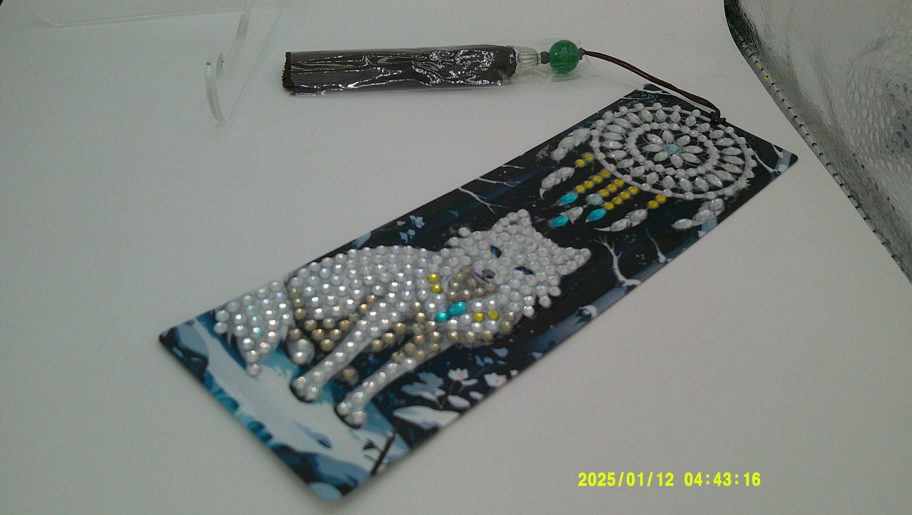 White Wolf Dreamcatcher Diamond Art Bookmark | Sparkling Spirit Wolf Page Marker