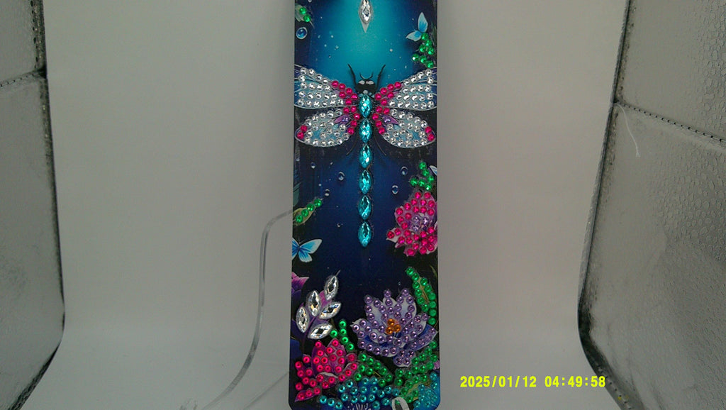 Dragonfly & Flowers Diamond Art Bookmark | Sparkling Rhinestone Design