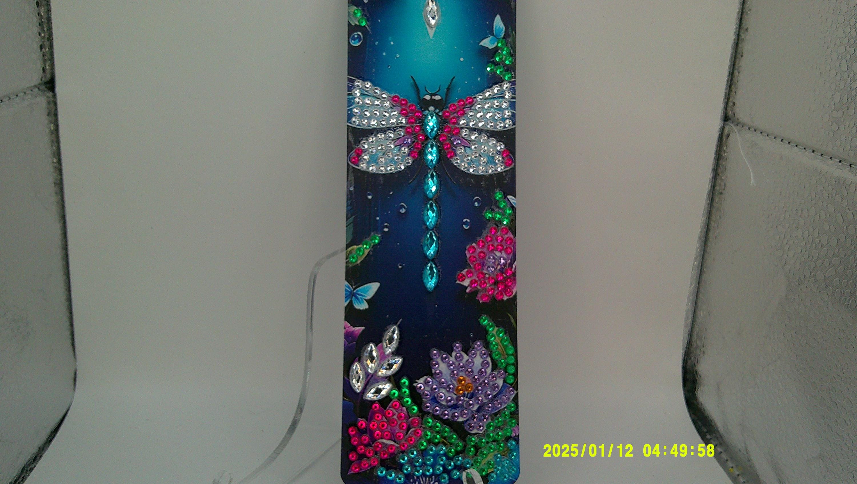 Dragonfly & Flowers Diamond Art Bookmark | Sparkling Rhinestone Design
