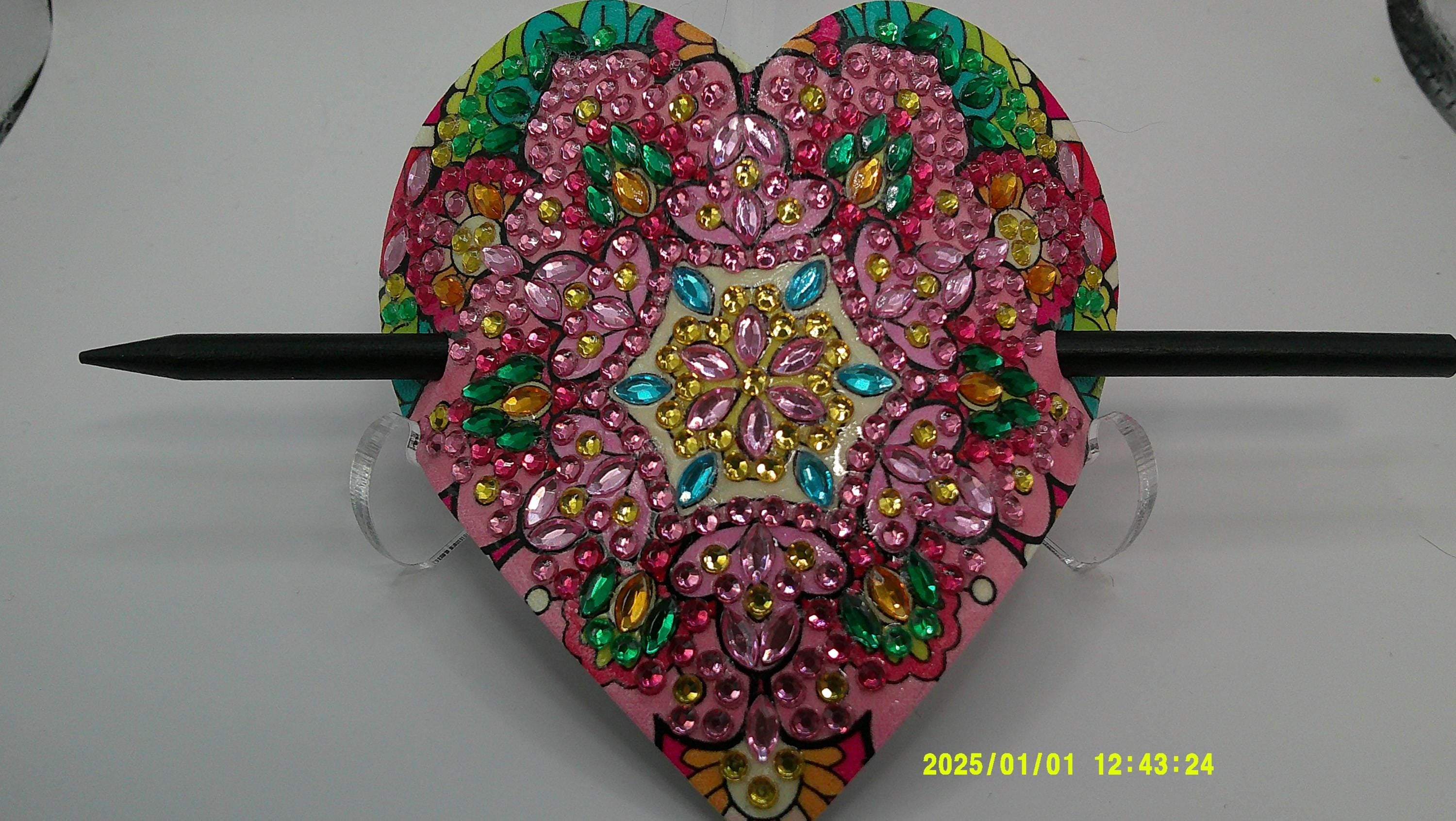Pastel Mandala Heart Diamond Art Hair Clip