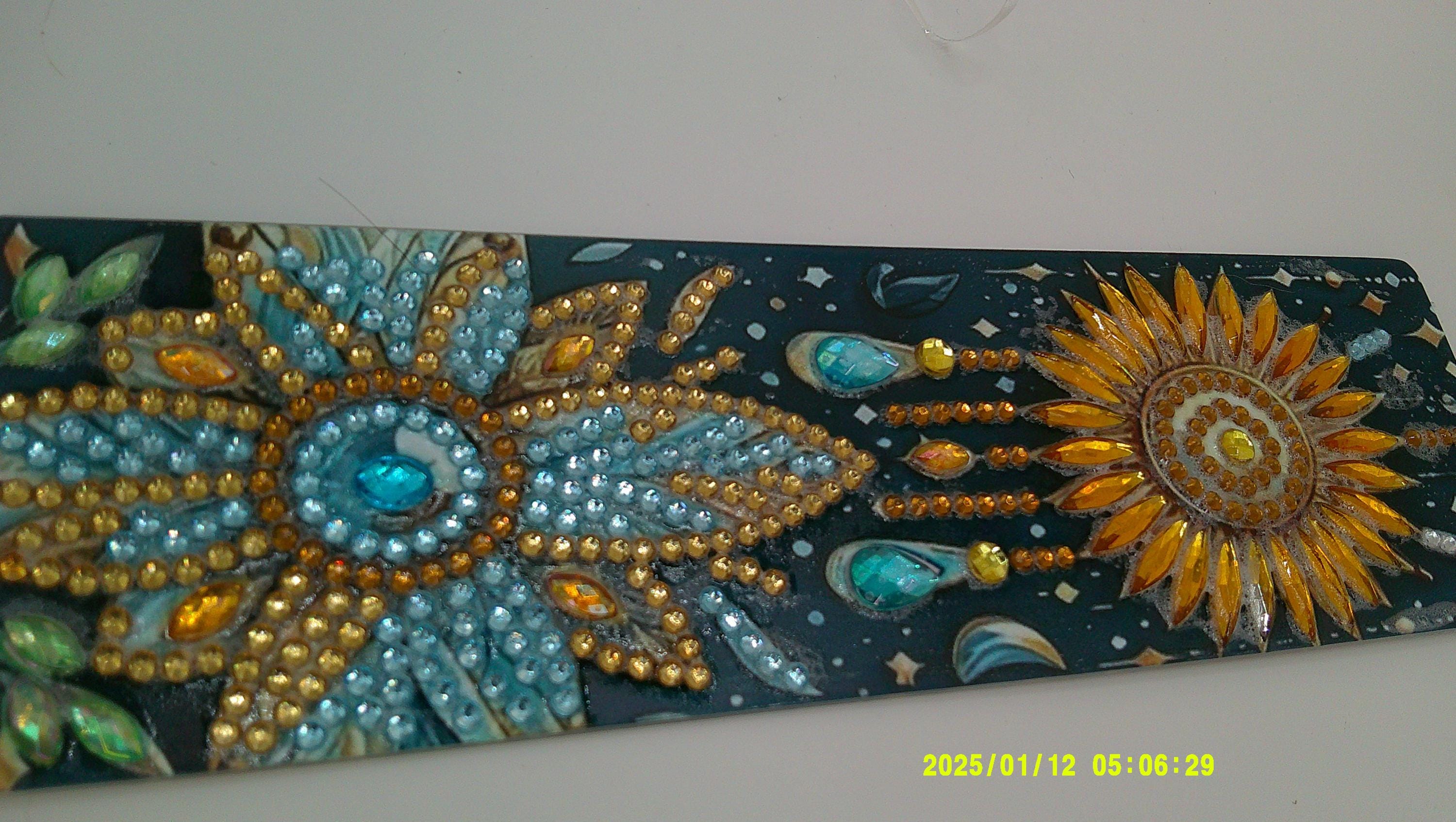 Cosmic Flower Rhinestone Bookmark | Blue & Gold + Sunset Bloom