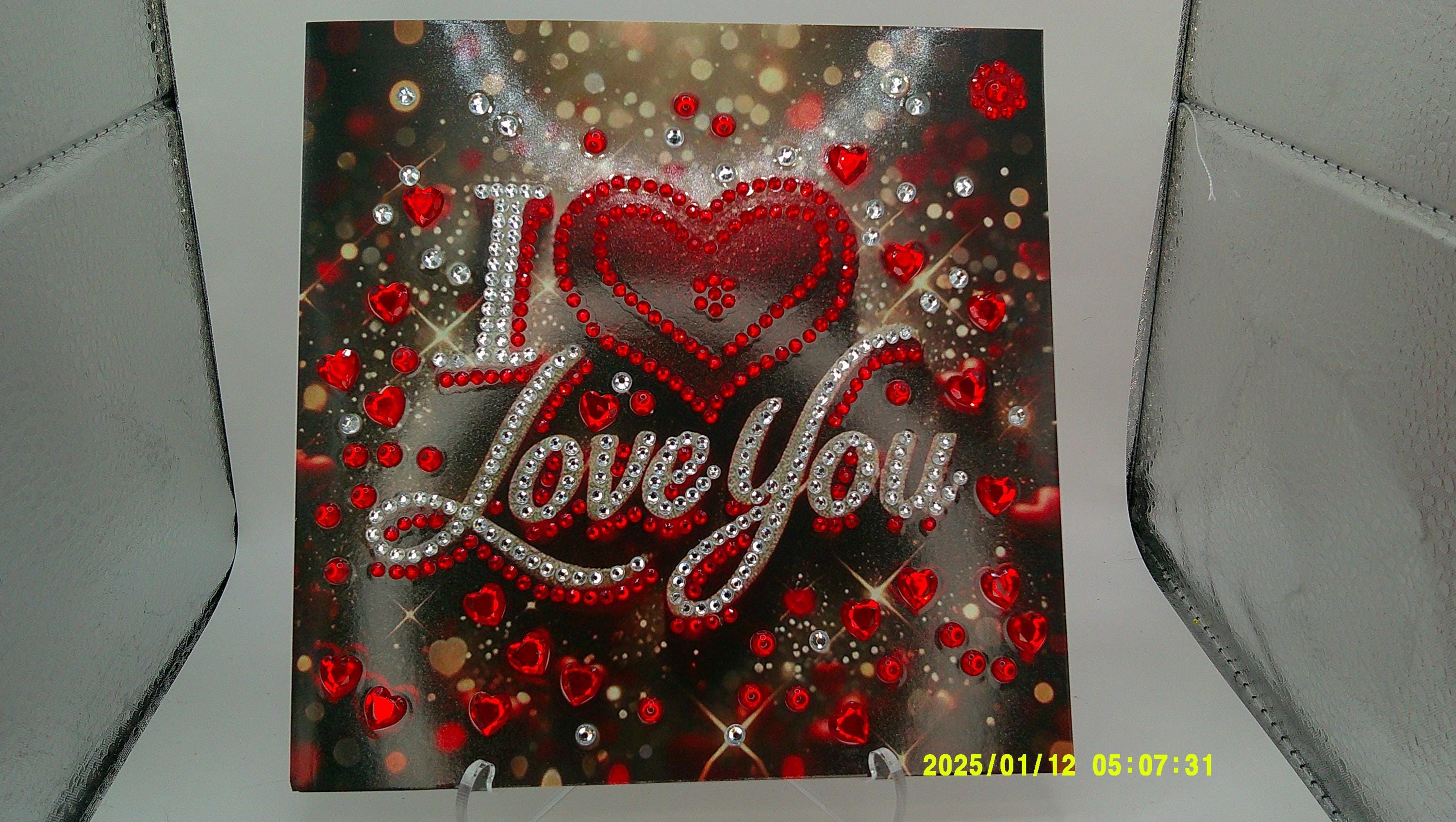 Handmade Diamond Art Love Note | Red Heart & Silver Accents