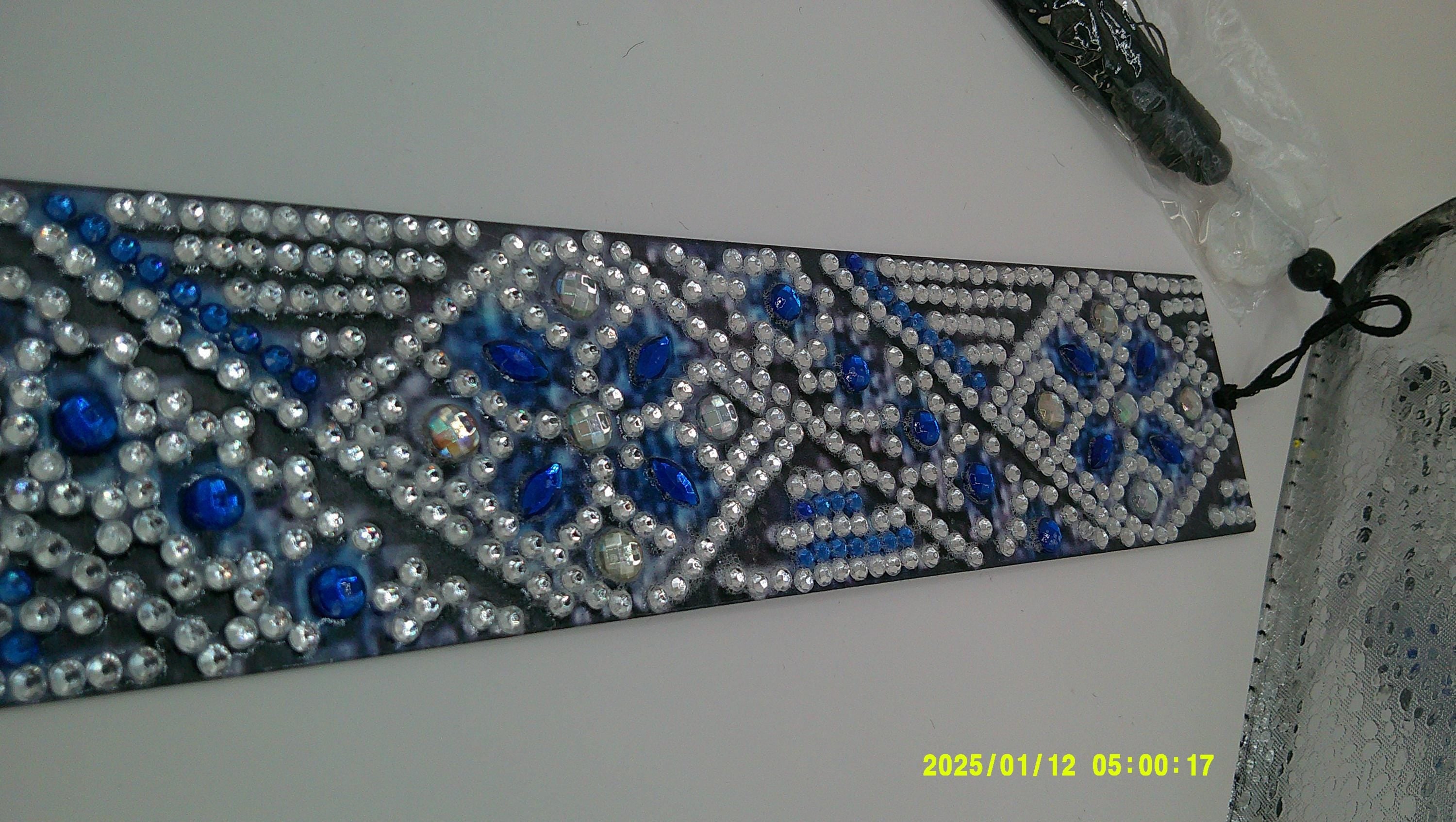 Geometric Diamond Art Bookmark | Blue & Silver Rhinestone Design