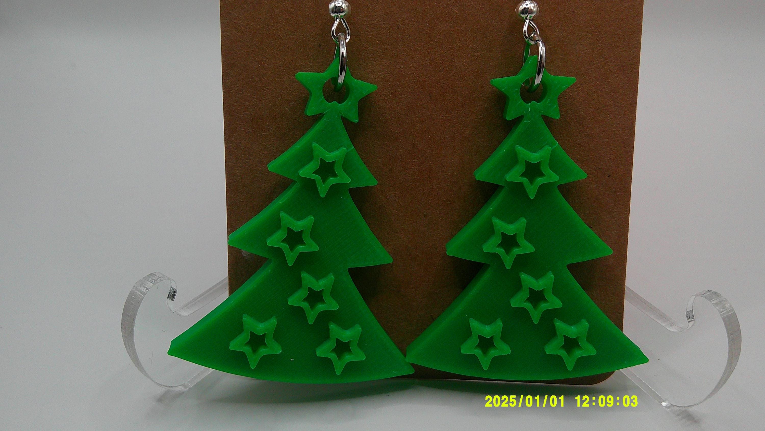Christmas Tree Earrings – 3D Printed Holiday Charm