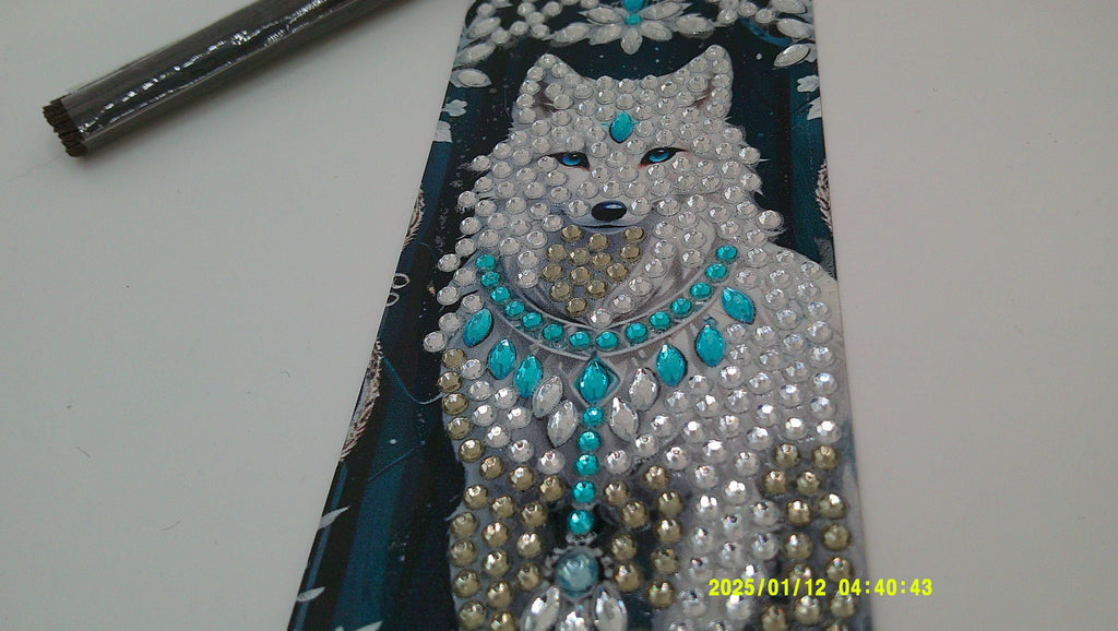 Fantasy Wolf Diamond Art Bookmark | Blue‑Eyed Wolf Sparkle Design
