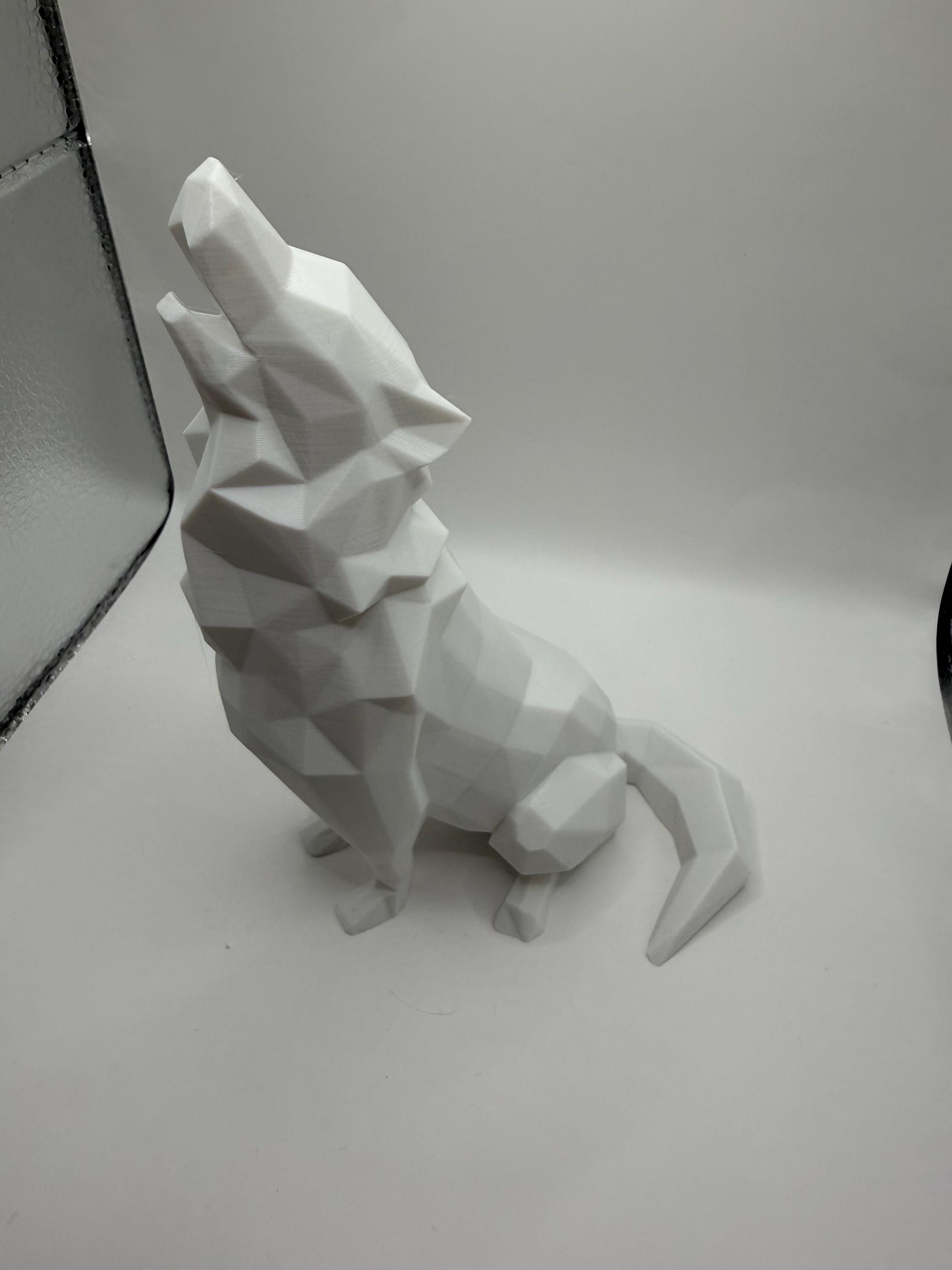 3D Printed Abstract Sitting Howling Wolf Sculpture