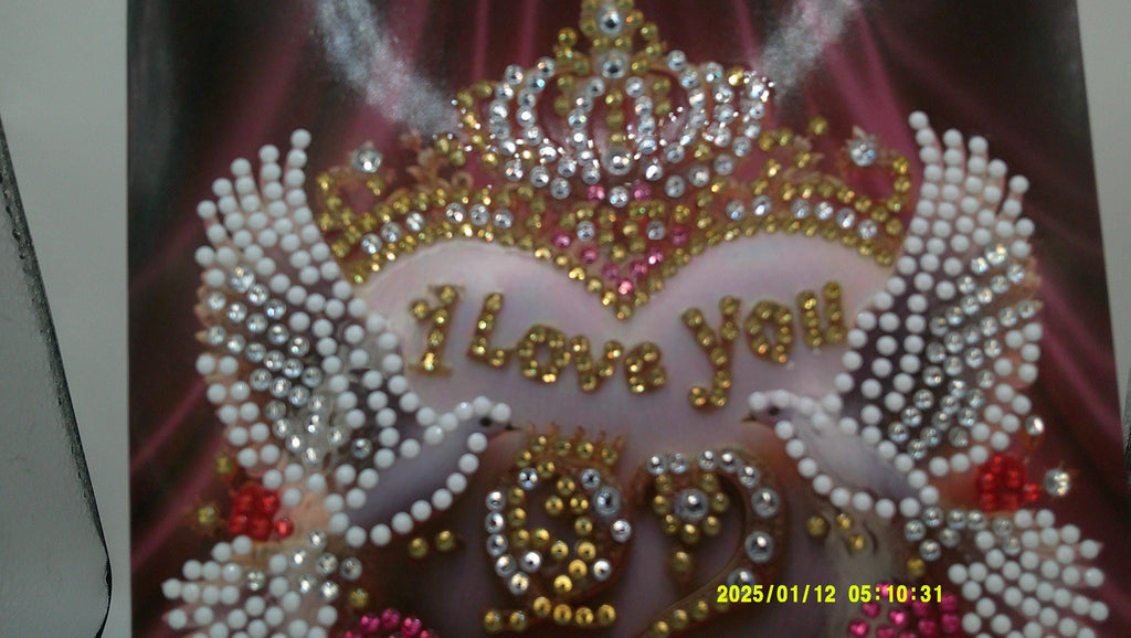 Romantic Crowned Heart Greeting | Sparkling Doves & Roses