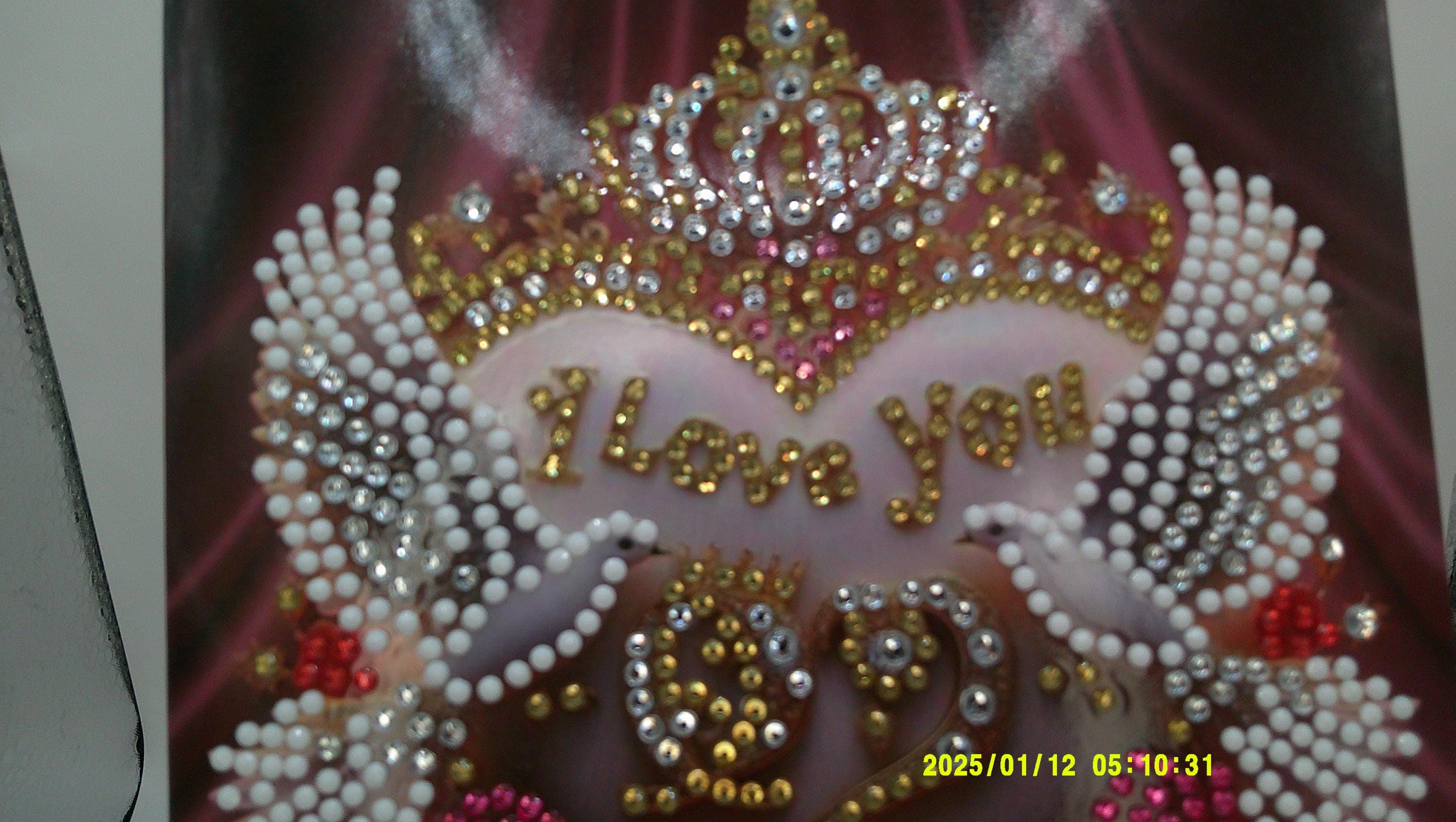 Romantic Crowned Heart Greeting | Sparkling Doves & Roses