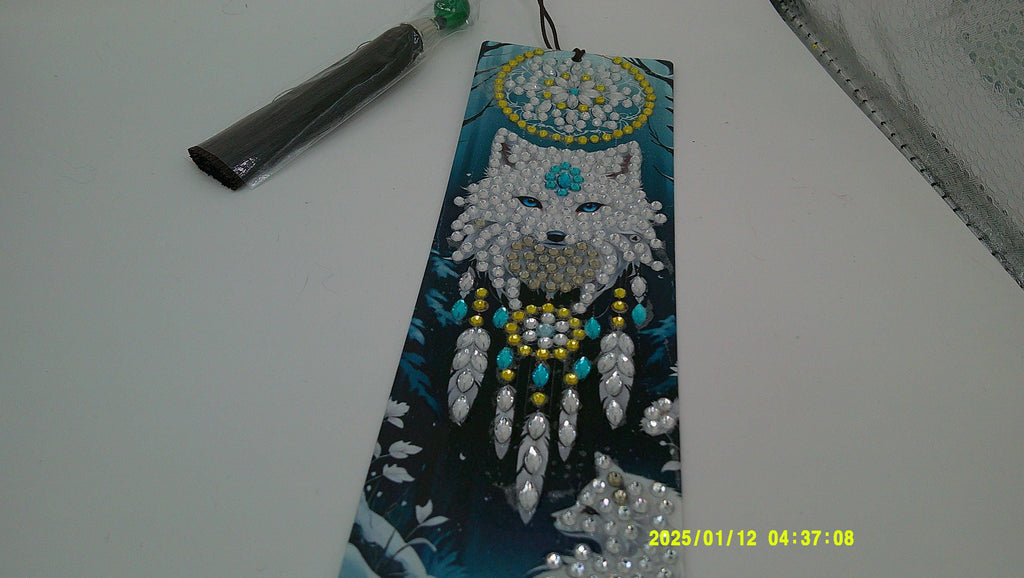 Celestial Wolf Bookmark | Shimmering Diamond Art Dreamcatcher