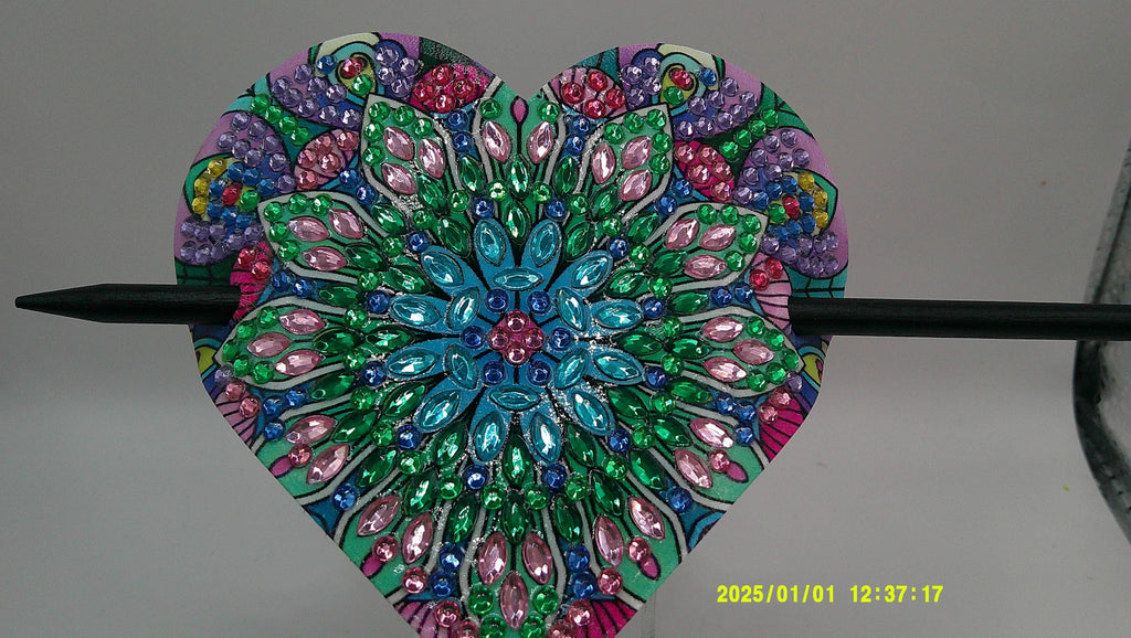 Rainbow Mandala Heart Diamond Art Hair Clip
