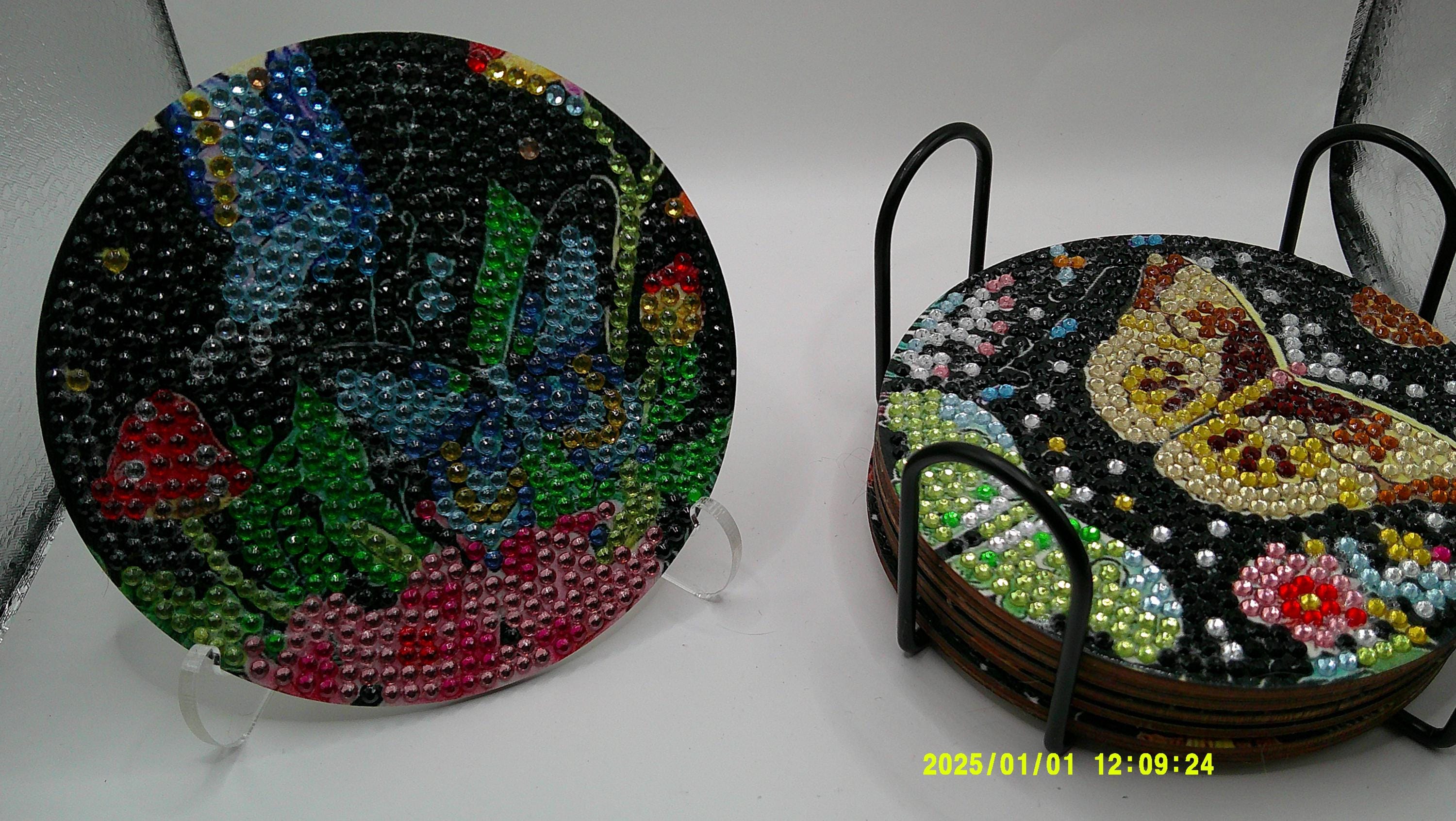 Enchanted Woodland Coaster Set – Diamond Art Mushrooms & Butterflies