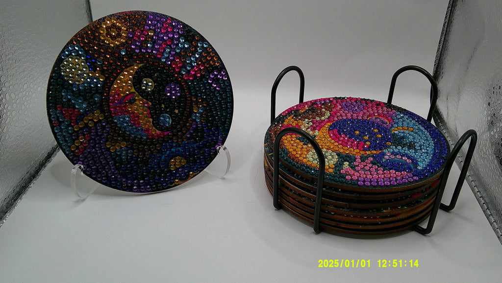 Celestial Diamond Art Coaster Set – Sun, Moon & Stars