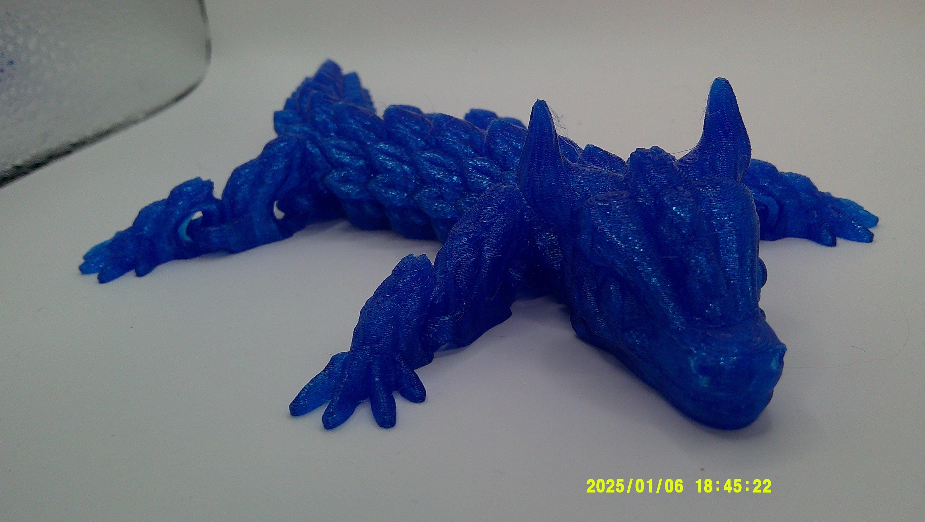 Articulated 3D‑Printed Blue Crystal Dragon