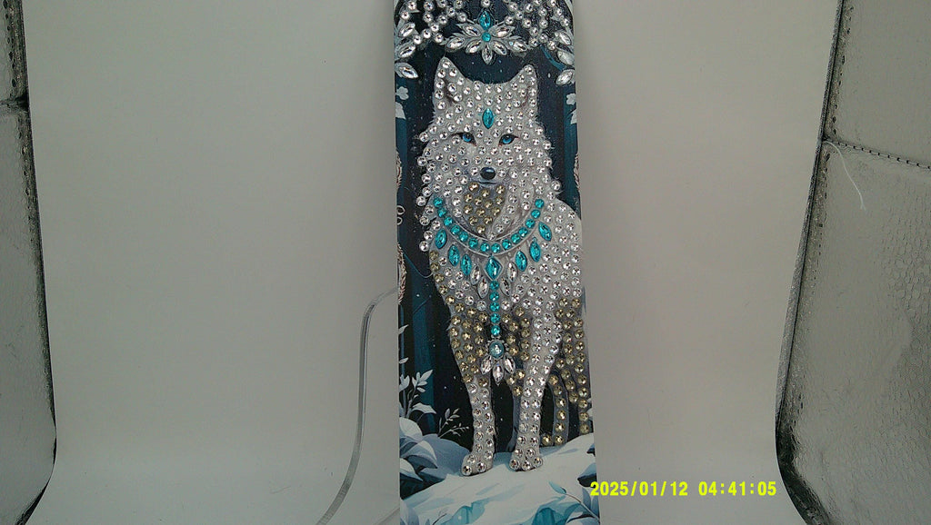 Fantasy Wolf Diamond Art Bookmark | Blue‑Eyed Wolf Sparkle Design