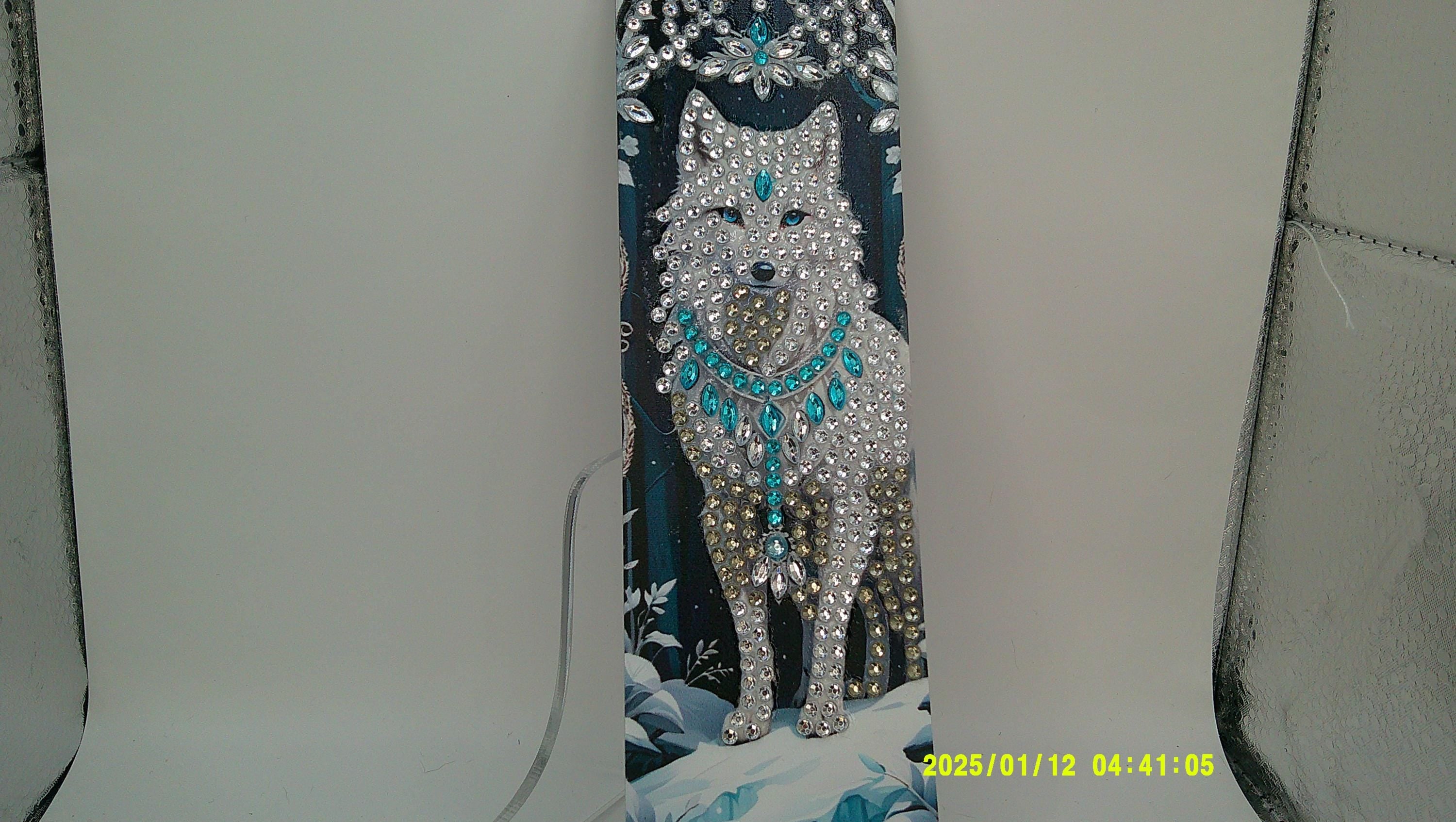 Fantasy Wolf Diamond Art Bookmark | Blue‑Eyed Wolf Sparkle Design