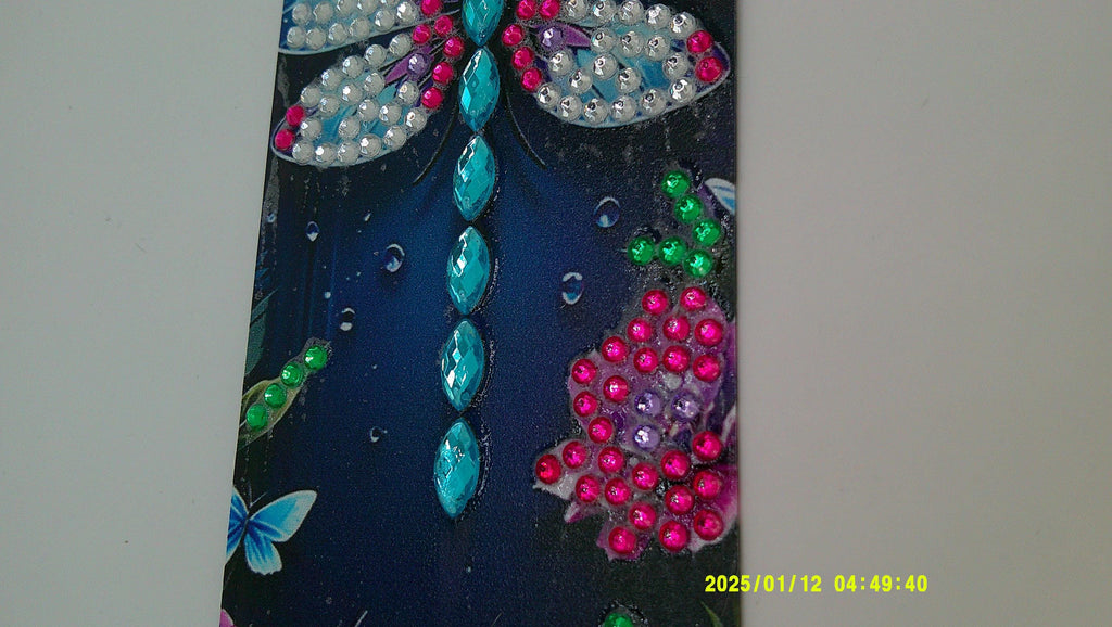 Dragonfly & Flowers Diamond Art Bookmark | Sparkling Rhinestone Design