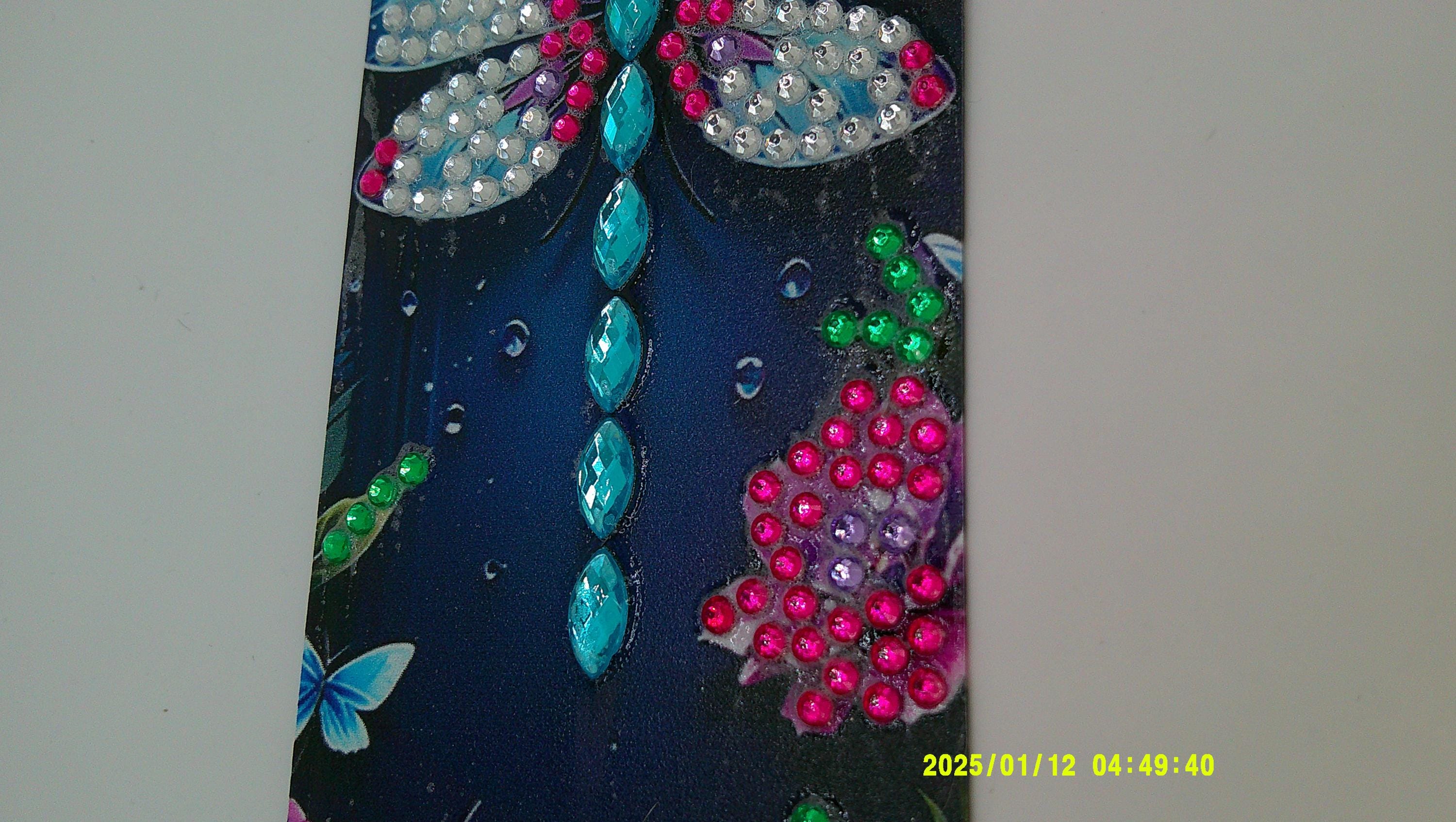 Dragonfly & Flowers Diamond Art Bookmark | Sparkling Rhinestone Design