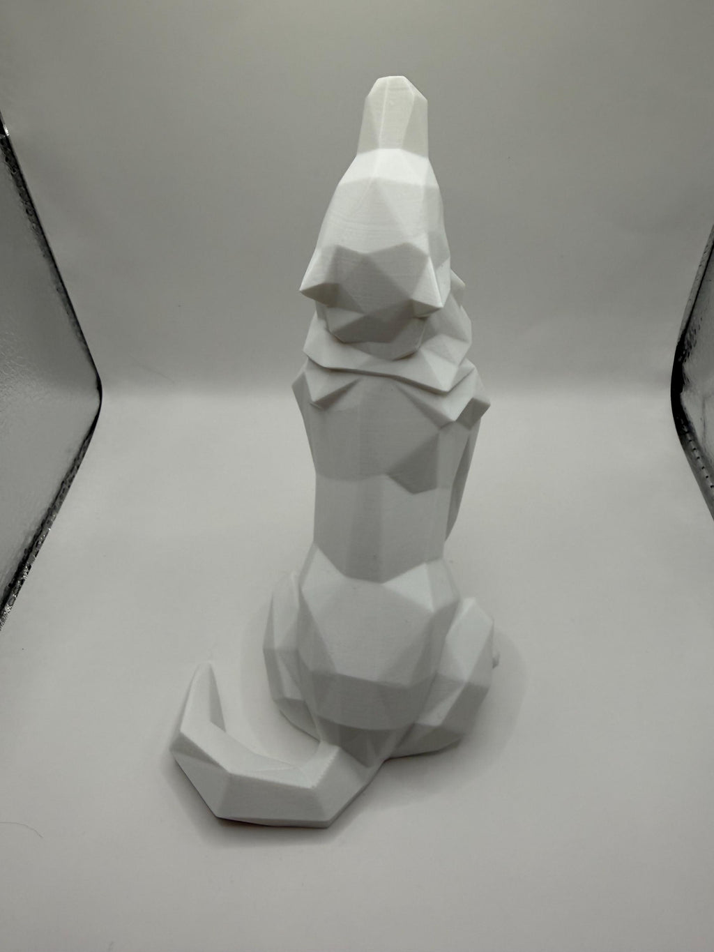 3D Printed Abstract Sitting Howling Wolf Sculpture
