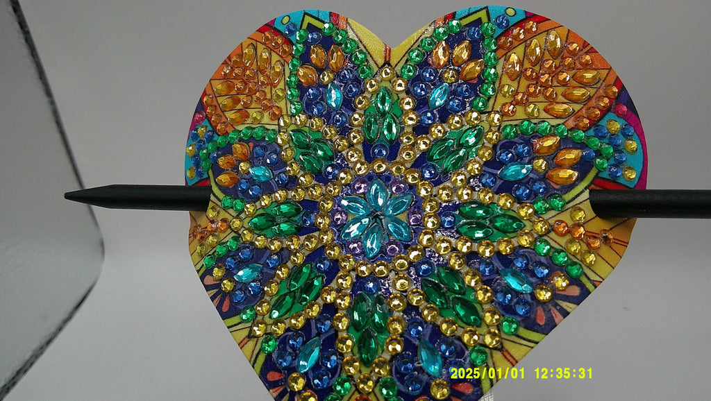 Rainbow Mandala Heart Diamond Art Hair Clip