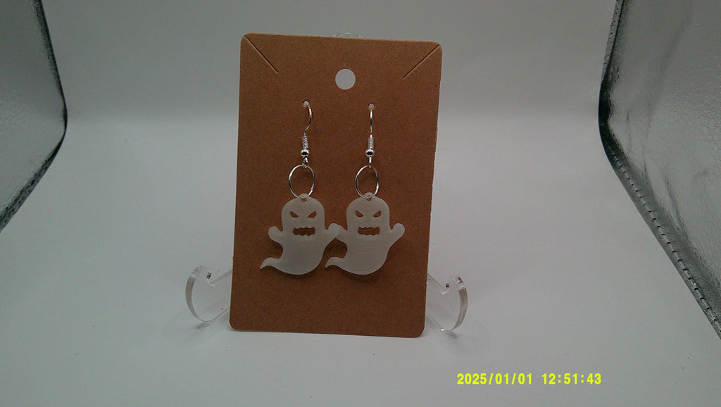 Grumpy Ghost Earrings – Spooky Hoop Dangles