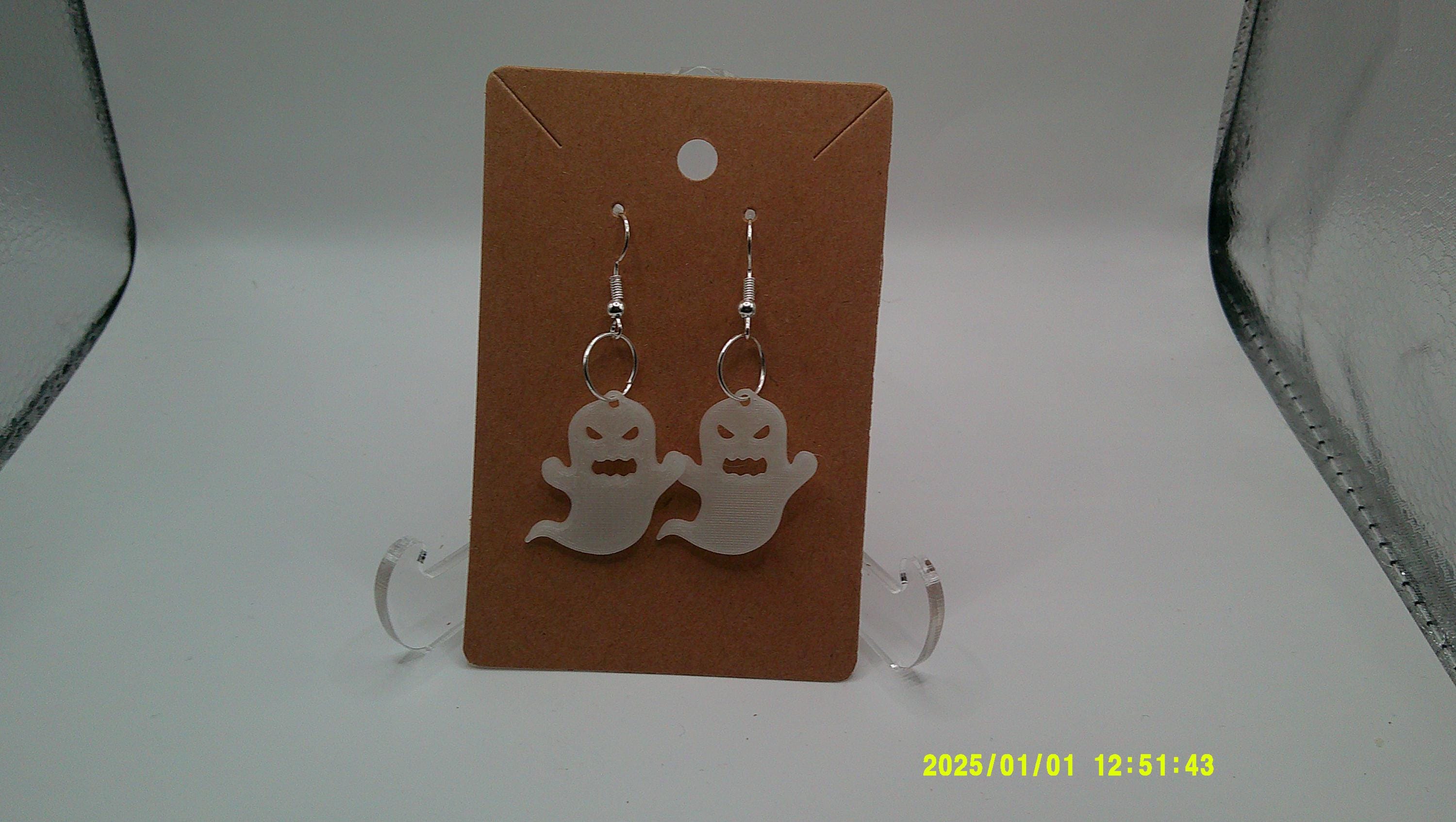 Grumpy Ghost Earrings – Spooky Hoop Dangles