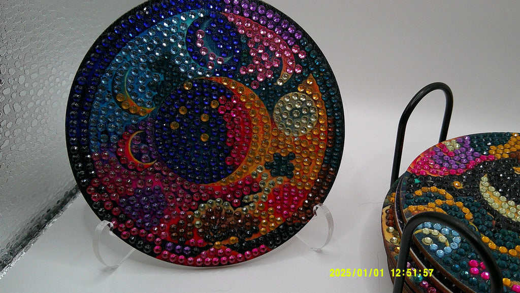 Celestial Diamond Art Coaster Set – Sun, Moon & Stars