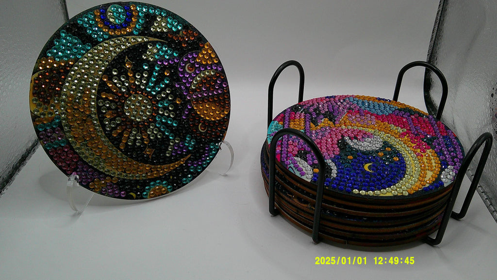 Celestial Diamond Art Coaster Set – Sun, Moon & Stars