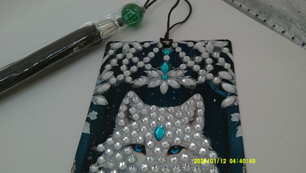 Fantasy Wolf Diamond Art Bookmark | Blue‑Eyed Wolf Sparkle Design