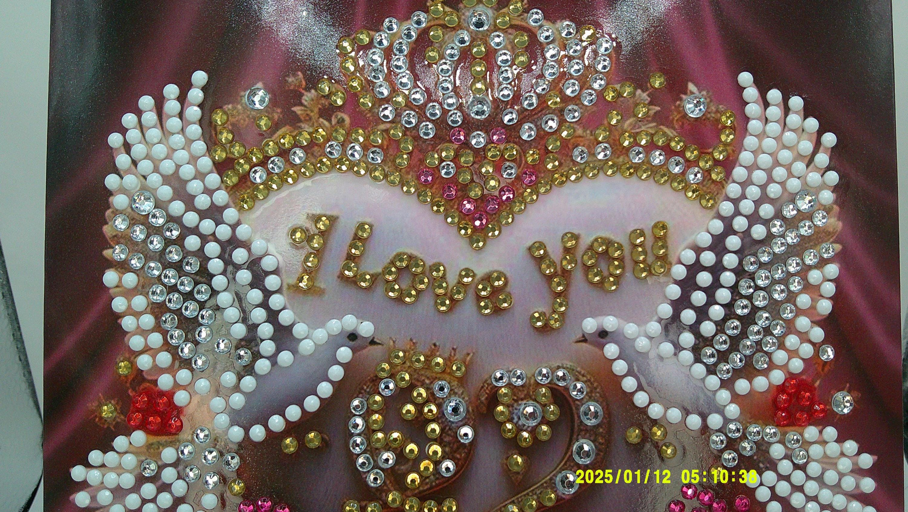 Romantic Crowned Heart Greeting | Sparkling Doves & Roses