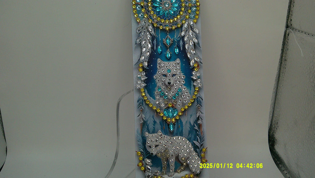Enchanted Wolf Pair Diamond Art Bookmark | Shimmering Dreamcatcher Feathers