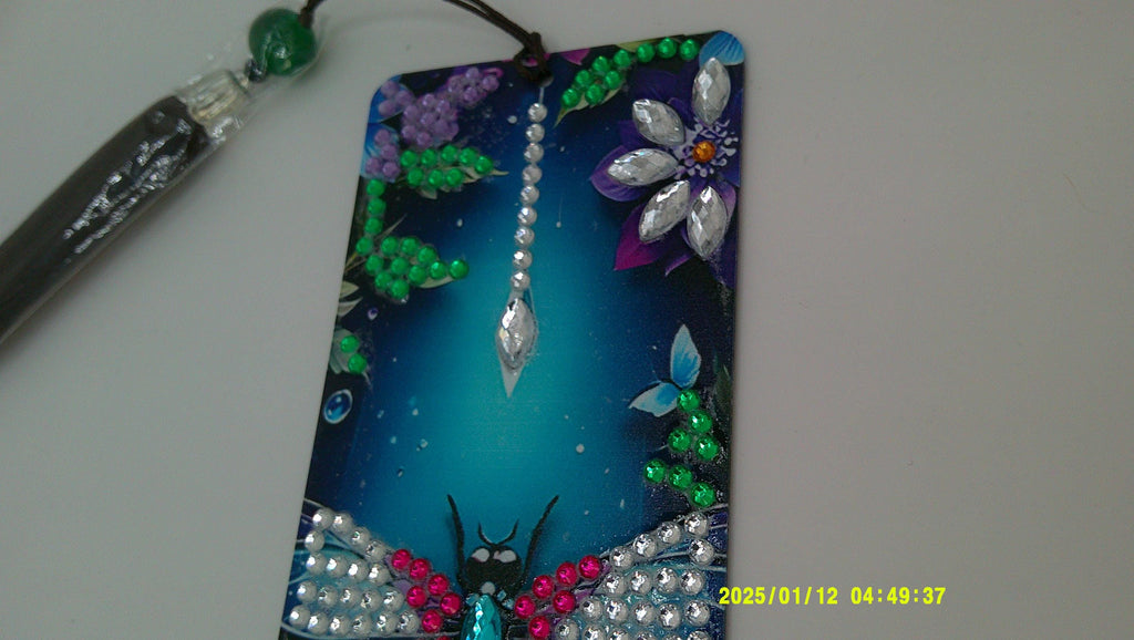 Dragonfly & Flowers Diamond Art Bookmark | Sparkling Rhinestone Design