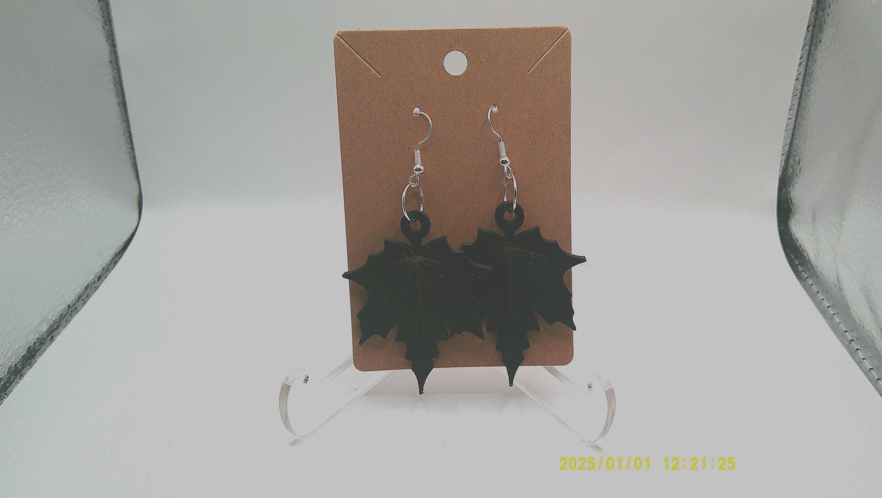Black Maple Leaf Earrings – 3D Printed Nature Charm