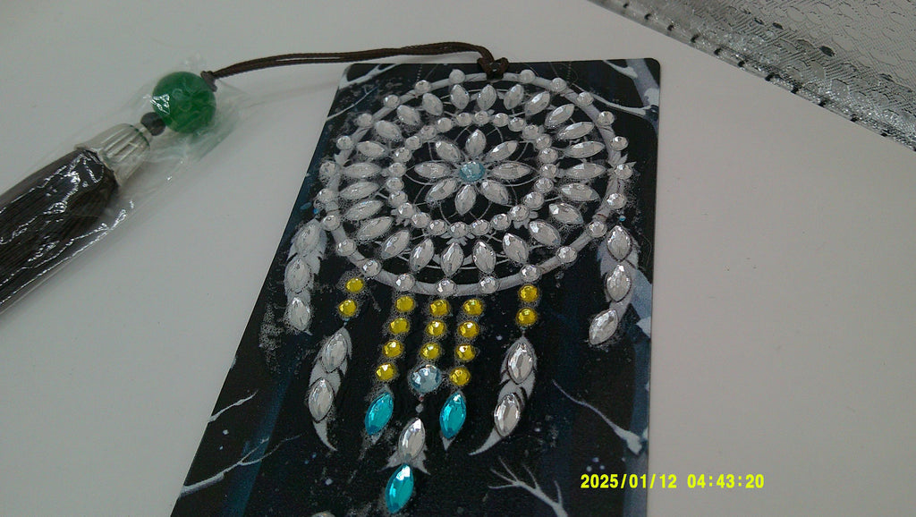 White Wolf Dreamcatcher Diamond Art Bookmark | Sparkling Spirit Wolf Page Marker